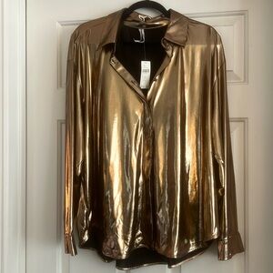 Anthropologie Metallic button down shirt. Color Cooper size 2X